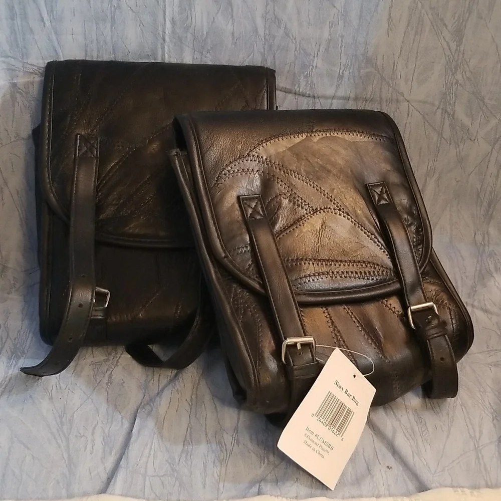 Diamond plate Buffalo leather sissy bar bag